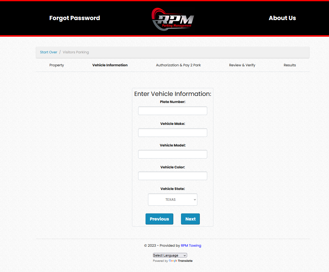 RPM Parking Website
